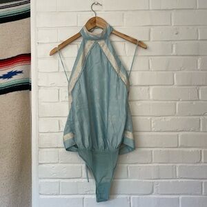 Free People Women's Blue & Cream Paisley Floral Bodysuit Size XS Boho NEW!